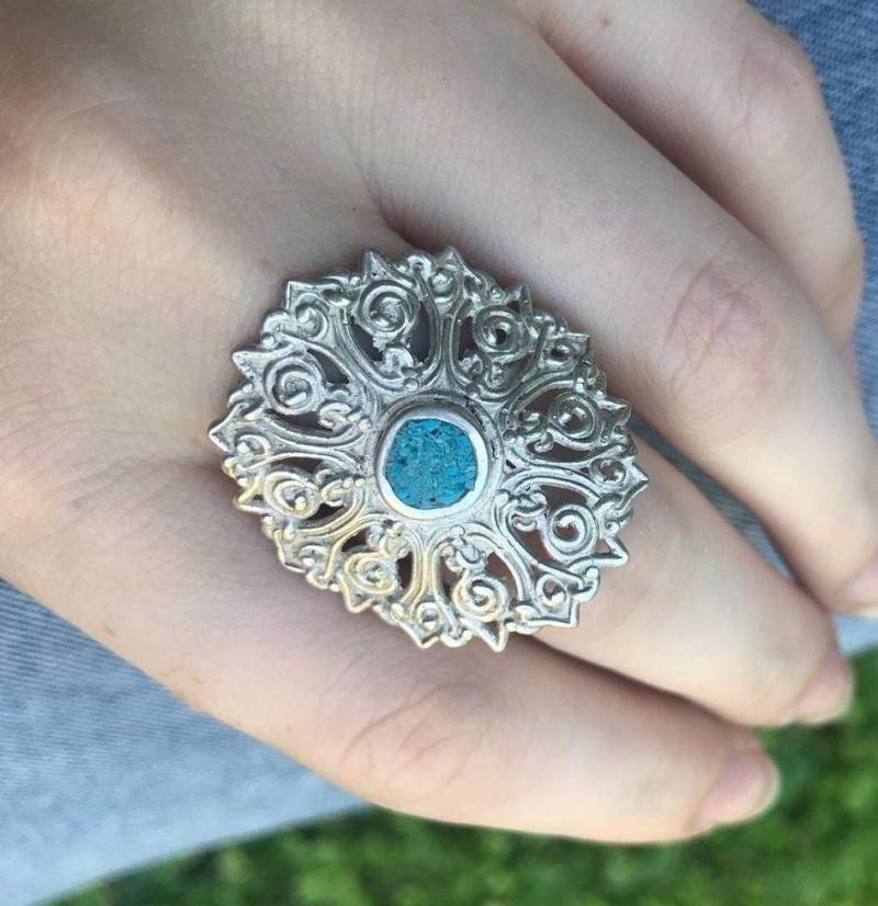 Handgefertigter Türkis Mandala Ring Boho Filligran von HolyLandJewels18