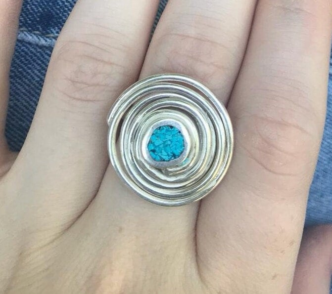 Sterling Silber Türkis Swirl Ring Handgemachtes Boho Statement von HolyLandJewels18