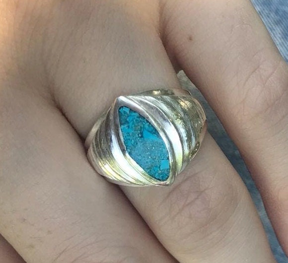 Handgefertigter Sterling Silber Türkis Ring Marquise Boho Statement Schmuck von HolyLandJewels18