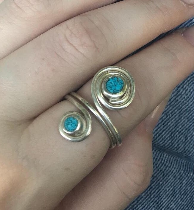 Sterling Silber Türkis Spirale Ring - Boho Statement Schmuck von HolyLandJewels18