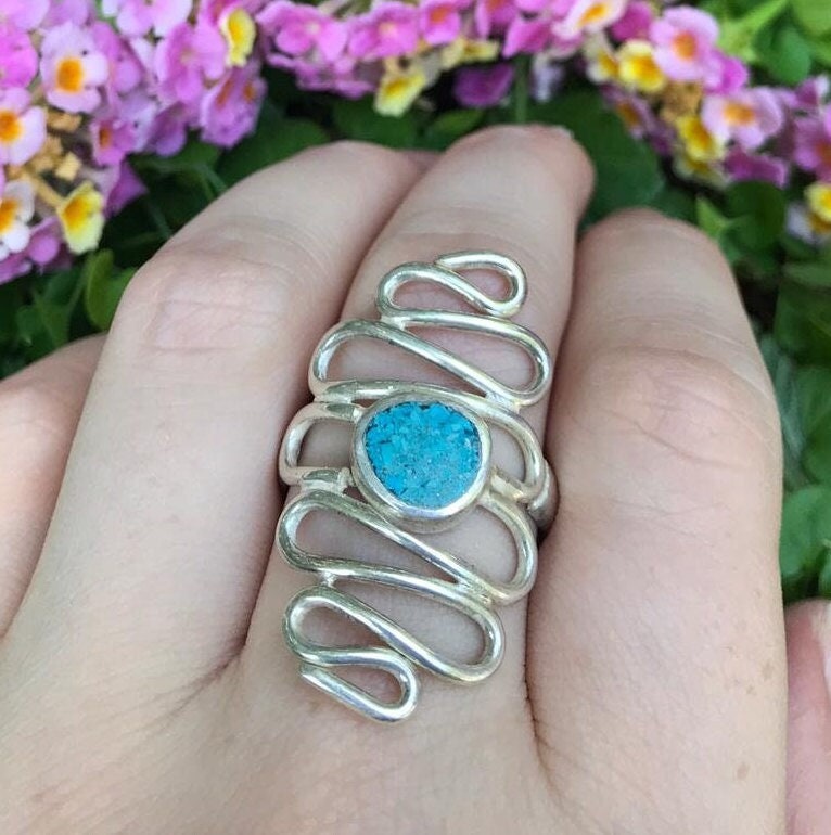 sterling Silber Türkis Spirale Ring Wire Wrapped Swirl Design von HolyLandJewels18