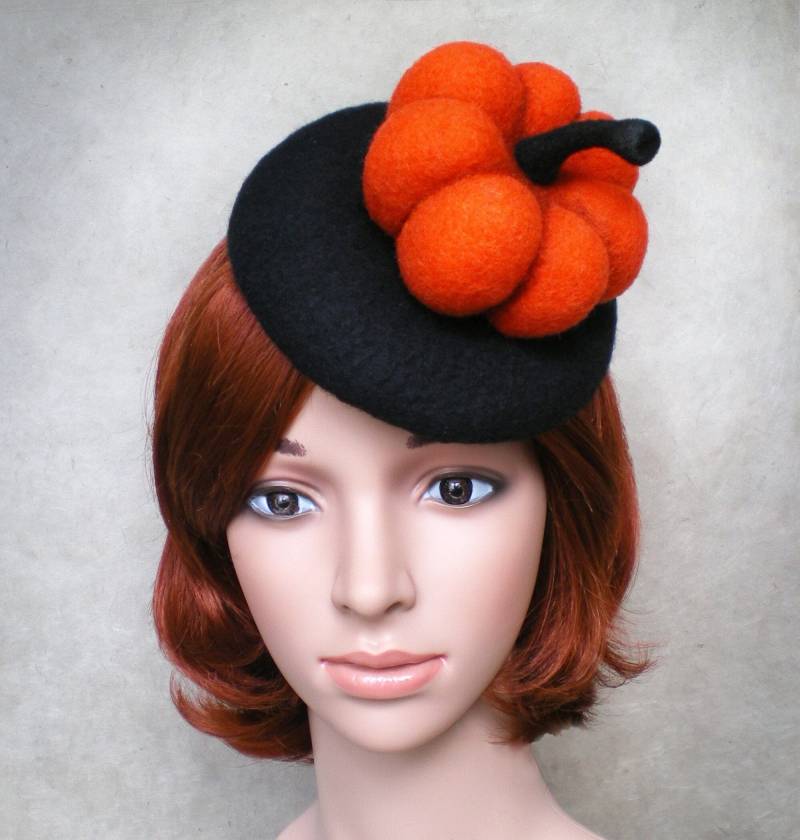 Halloween Kürbis Fascinator Hut Schwarz Und Orange 100% Wolle von IssaFeltHats