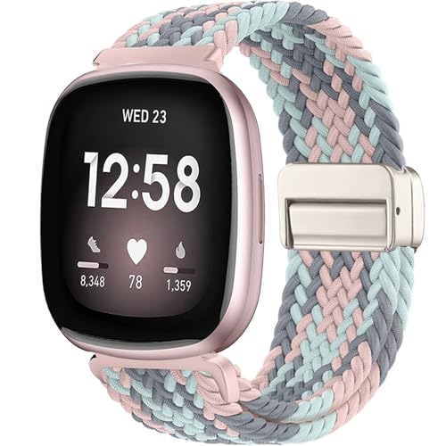 Issinlky Geflochtenes Nylonband für Versa 3/Versa 4, elastisches Armband für Sense 2/Sense Smartwatch von Issinlky
