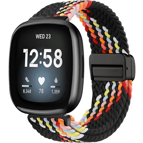 Issinlky Geflochtenes Nylonband für Fitbit Versa 3/Versa 4, elastisches Armband für Fitbit Sense 2/Sense Smartwatch von Issinlky
