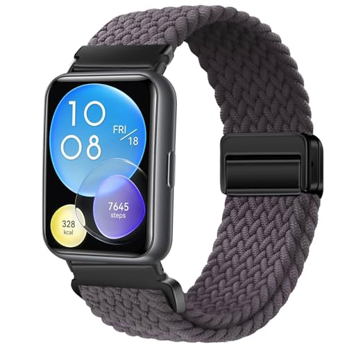 Issinlky Nylon Flechtband Kompatibel mit Huawei Watch Fit 2, Elastisches Magnetisches Schnallenband für Huawei Watch Fit 2 Herren Damen von Issinlky