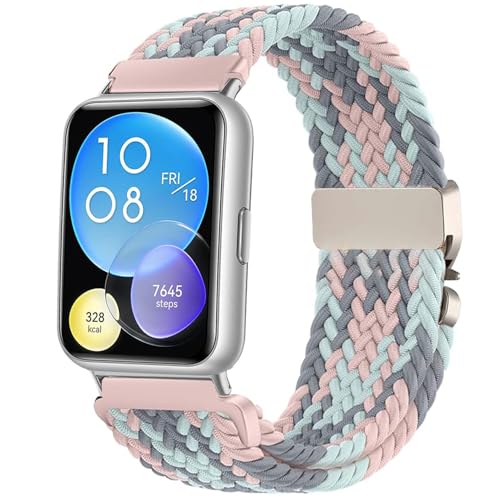 Issinlky Nylon geflochtene armband kompatibel mit Huawei Watch Fit 2, elastische Sportarmband für Huawei Fit 2 Frauen Männer von Issinlky