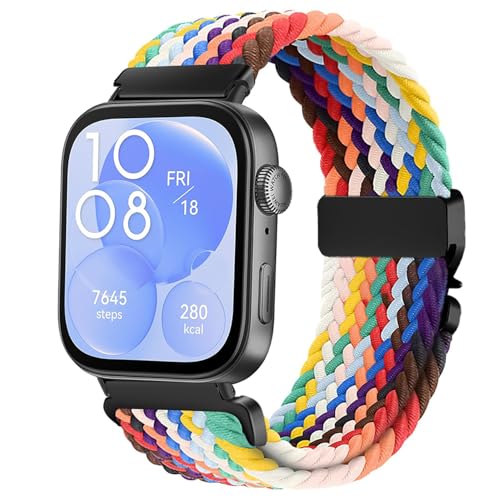 Issinlky Nylon geflochtenes armband Kompatibel mit Huawei Watch Fit 4 Pro/4/3, Elastisches Sportband für Huawei Fit 4 Pro/4/3 Frauen Männer von Issinlky