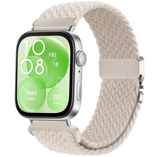Issinlky Nylon geflochtenes armband Kompatibel mit Huawei Watch Fit 4 Pro/4/3, Elastisches Sportband für Huawei Fit 4 Pro/4/3 Frauen Männer von Issinlky