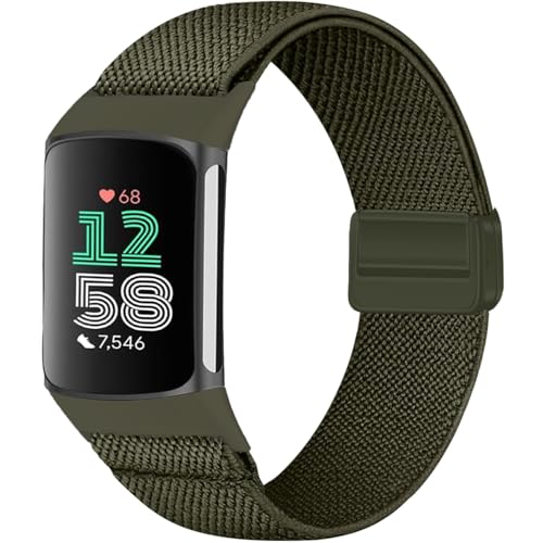 Issinlky Nylonband Kompatibel mit Fitbit Charge 6/Fitbit Charge 5, verstellbares magnetisches dehnbares Band für Fitbit Charge 6/Fitbit Charge 5 Herren Damen von Issinlky