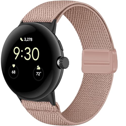 Issinlky Nylonband Kompatibel mit Google Pixel Watch 2, Verstellbares Magnetisches Dehnbares armband für Google Pixel Watch 3 41mm/Google Pixel Watch/Google Pixel Watch 2 Männer Frauen von Issinlky