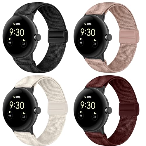 Issinlky Nylonband Kompatibel mit Google Pixel Watch 2, Verstellbares Magnetisches Dehnbares armband für Google Pixel Watch 3 41mm/Google Pixel Watch/Google Pixel Watch 2 Männer Frauen von Issinlky