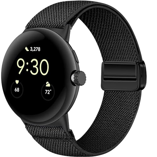 Issinlky Nylonband Kompatibel mit Google Pixel Watch 2, Verstellbares Magnetisches Dehnbares armband für Google Pixel Watch 3 41mm/Google Pixel Watch/Google Pixel Watch 2 Männer Frauen von Issinlky