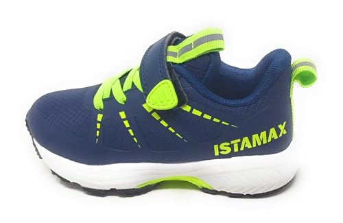 Istamax Sportschuh Modell IMAA3805 Blau Gelb Neon mit elastischen Schnürsenkeln und Klettverschluss, Blau Neongelb, 34 EU von Istamax