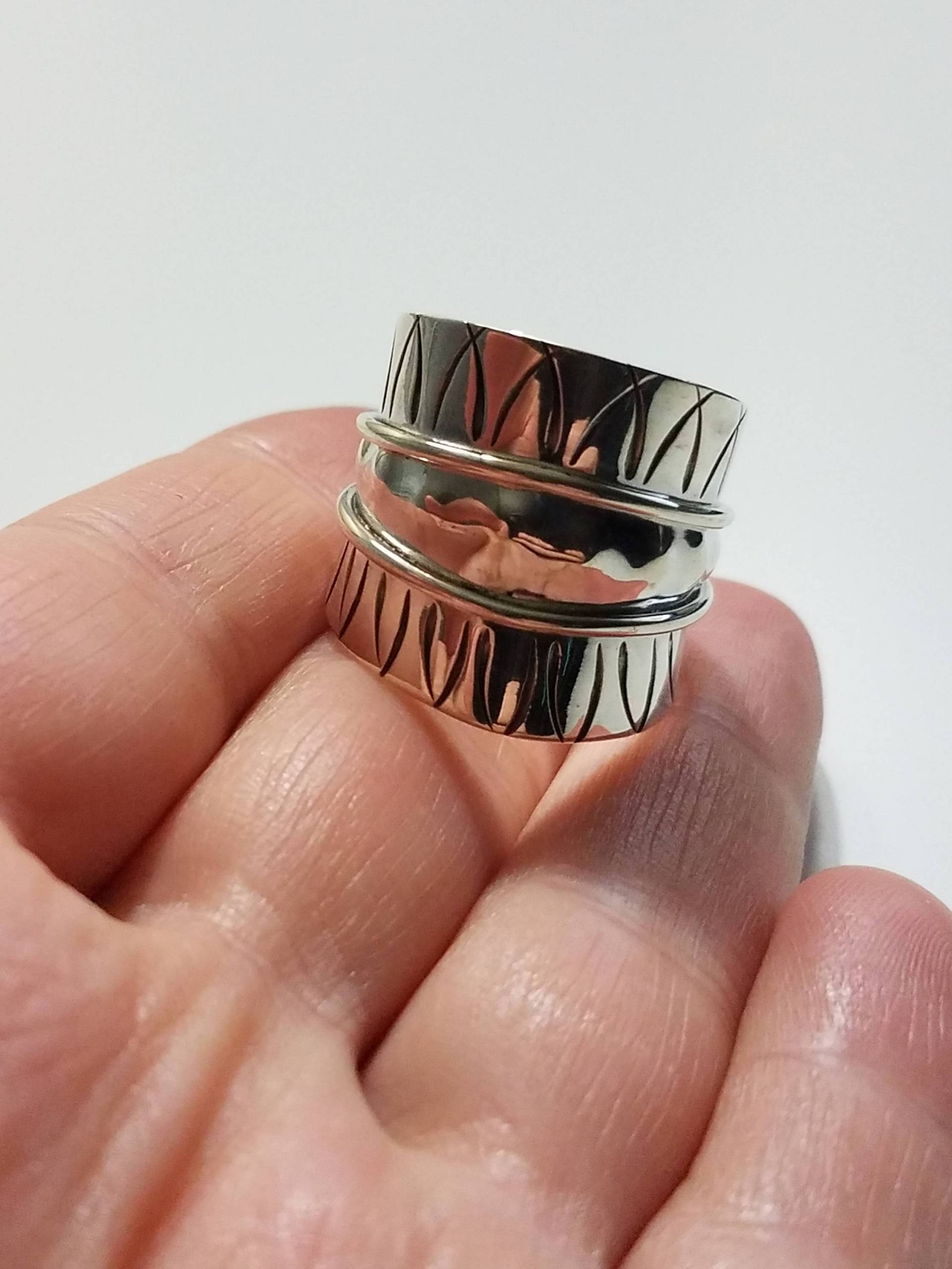 925 Sterling Silber Damen Verstellbare Boho Hand Geschnitzt Ring Größe 9-10 Handgefertigt von IstanblueJewelry
