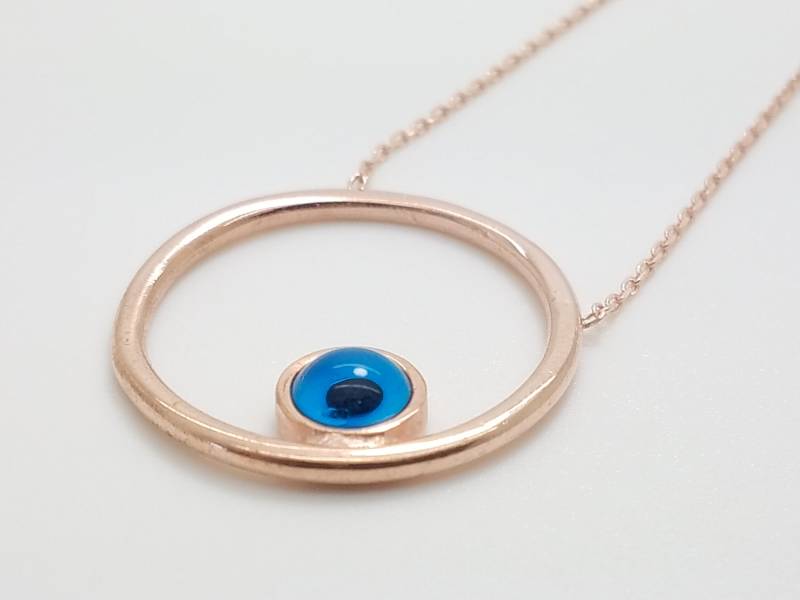 925 Sterling Silber Rose Gold Damen Halskette Handgemachte Blaue Sendeauge Viel Glück Charme Nazar Boncugu Verstellbar von IstanblueJewelry
