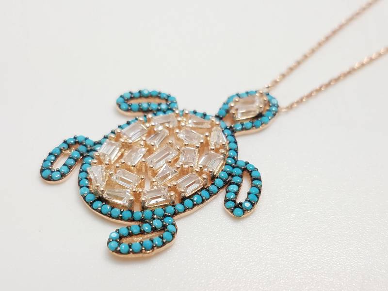 925 Sterling Silber Türkis Frau Halskette Verstellbare Meeresschildkröte 925 Sterling Silber Türkis Frau Halskette Verstellbare Meeresschildkröte von IstanblueJewelry