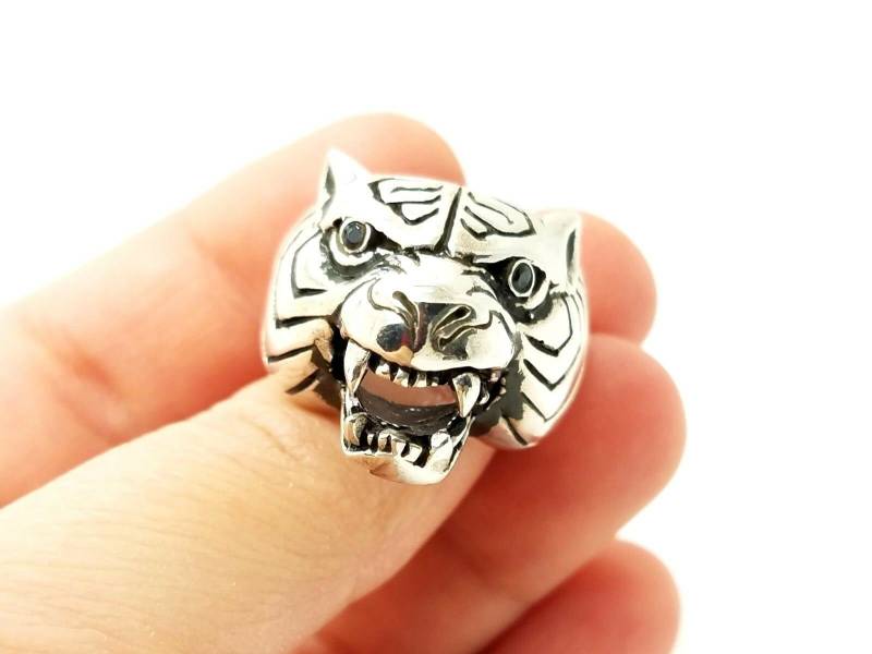 Herren 925 Sterling Silber Biker Ring Größe 11 Schwarz Onyx Tiger von IstanblueJewelry