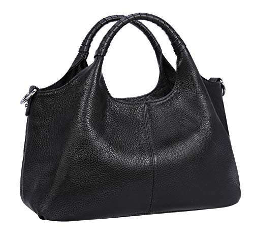 Iswee Echtes Leder Geldbörsen und Handtaschen für Frauen Schultertasche Top-Griff Satchel Damen Hobo Crossbody Taschen, schwarz von Iswee