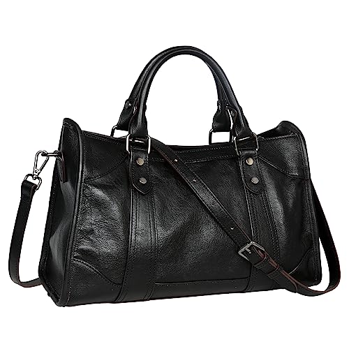 Iswee Retro Leder Schultertasche für Frauen Satchel Geldbörsen Top Griff Handtasche Designer Damen Crossbody Tasche für Reisen, Schwarz von Iswee