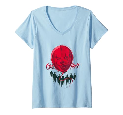 Damen Come Home Creepy Clown Ballon Horror T-Shirt mit V-Ausschnitt Damen Come Home Creepy Clown Ballon Horror T-Shirt mit V-Ausschnitt von It Movie