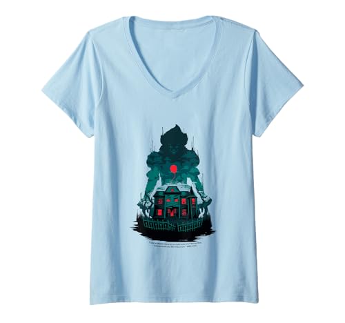 Damen Haunted House Clown Ballon Unheimliche Nachtszene T-Shirt mit V-Ausschnitt Damen Haunted House Clown Ballon Unheimliche Nachtszene T-Shirt mit V-Ausschnitt von It Movie