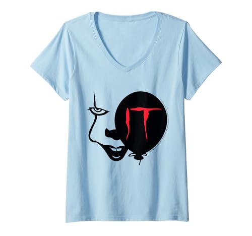 Damen IT Horrorfilm mit rotem Ballon und gruseligem Gesicht T-Shirt mit V-Ausschnitt Damen IT Horrorfilm mit rotem Ballon und gruseligem Gesicht T-Shirt mit V-Ausschnitt von It Movie