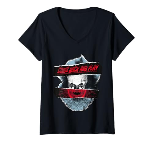 Damen Komm zurück und Spiel Creepy Clown Design T-Shirt mit V-Ausschnitt Damen Komm zurück und Spiel Creepy Clown Design T-Shirt mit V-Ausschnitt von It Movie