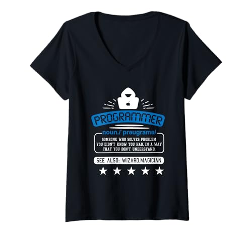 Damen Programmierer Zauberer Magier Probleme lösen T-Shirt mit V-Ausschnitt von It Programmierer Programmieren Magie Innovation