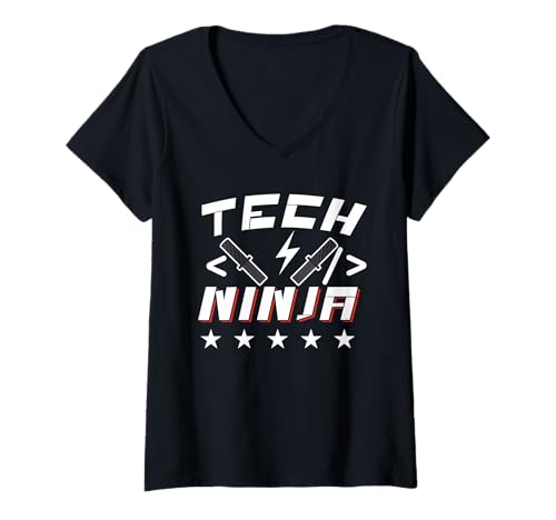Damen Tech Ninja It Programmierer Programmierung T-Shirt mit V-Ausschnitt Damen Tech Ninja It Programmierer Programmierung T-Shirt mit V-Ausschnitt von It Programmierer Programmierung Ninja Tech