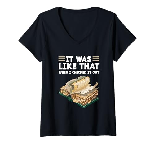 Damen Bibliothekar, Bibliotheksangestellter: So war es, als ich es nachgesehen habe T-Shirt mit V-Ausschnitt Damen Bibliothekar, Bibliotheksangestellter: So war es, als ich es nachgesehen habe T-Shirt mit V-Ausschnitt von It Was Like That When I Checked It Out Library Gif