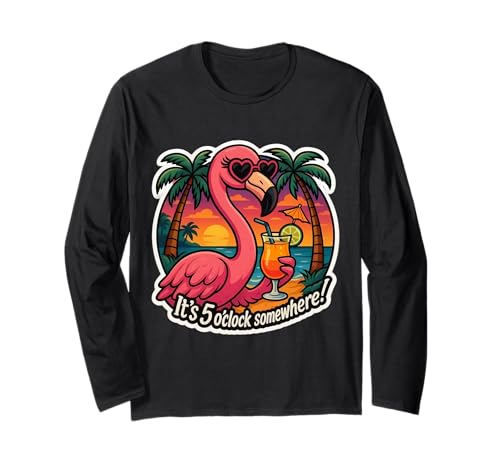 It's 5 O'Clock Somewhere Damen Flamingo Cocktail Vintage Langarmshirt It's 5 O'Clock Somewhere Damen Flamingo Cocktail Vintage Langarmshirt von It's 5 O'Clock Somewhere Flamingo Cocktail Merch