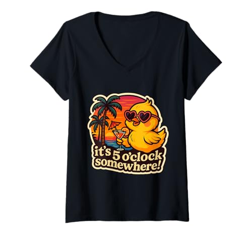 Damen It's 5 O'Clock Somewhere Lustiger Chick Vintage-Cocktail für Damen T-Shirt mit V-Ausschnitt von It's 5 O'Clock Somewhere Llama Cocktail Products