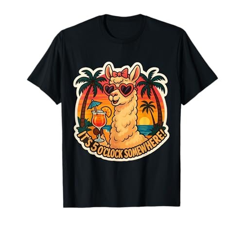 It's 5 O'Clock Somewhere Lustiger Damen Lama Vintage Cocktail T-Shirt von It's 5 O'Clock Somewhere Llama Cocktail Products