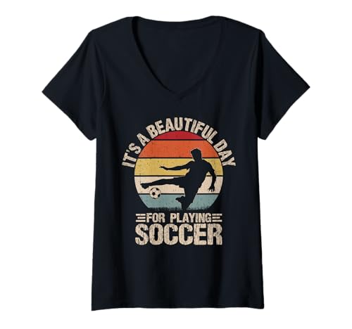 Damen Es ist ein wunderschöner Tag zum Fußballspielen T-Shirt mit V-Ausschnitt von It's A Beautiful Day For Playing Soccer Play Ball