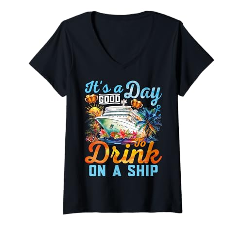 Damen Es ist EIN guter Tag, um auf Einer Schiffsreise mit Kreuzfahrtschiff zu Trinken T-Shirt mit V-Ausschnitt Damen Es ist EIN guter Tag, um auf Einer Schiffsreise mit Kreuzfahrtschiff zu Trinken T-Shirt mit V-Ausschnitt von It's A Good Day To Drink On A Ship Retro Boating.