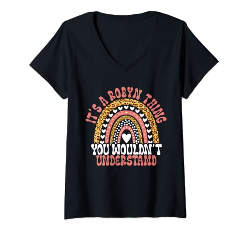 Damen Lustiges Robyn Name Leopard lustiges Robyn Geburtstagszitat Robyn T-Shirt mit V-Ausschnitt Damen Lustiges Robyn Name Leopard lustiges Robyn Geburtstagszitat Robyn T-Shirt mit V-Ausschnitt von It's A Robyn Thing You Wouldn't Understand