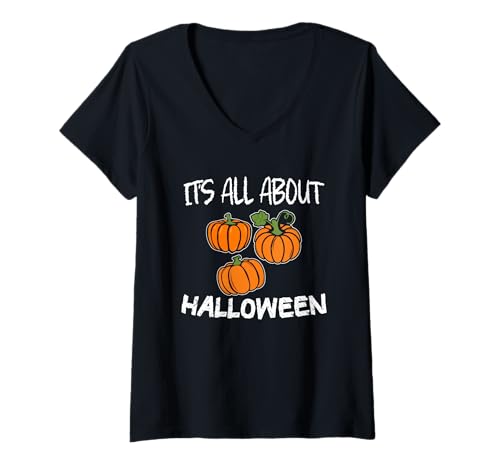 Damen Alles dreht Sich um Halloween-Kürbis Halloween-Herbst-Kürbis T-Shirt mit V-Ausschnitt Damen Alles dreht Sich um Halloween-Kürbis Halloween-Herbst-Kürbis T-Shirt mit V-Ausschnitt von It's All About Halloween