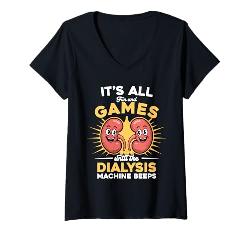 Damen Es ist Alles Spaß und Spiele, bis die Dialysegeräte piept T-Shirt mit V-Ausschnitt Damen Es ist Alles Spaß und Spiele, bis die Dialysegeräte piept T-Shirt mit V-Ausschnitt von It's All Fun And Games Until the Dialysis Machines