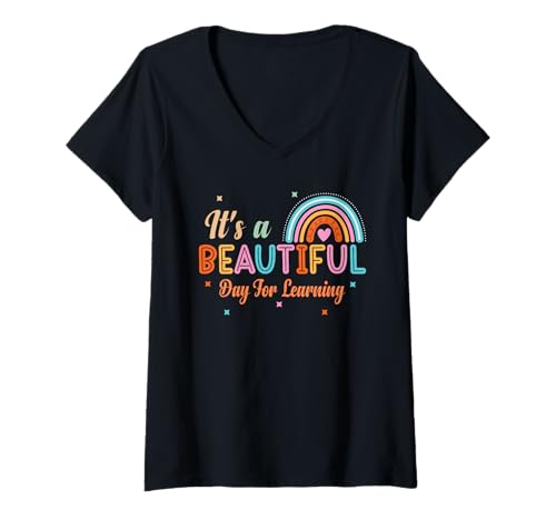 Damen It's Beautiful Day for Learning T-Shirt Rainbow Teachers Damen T-Shirt mit V-Ausschnitt von It's Beautiful Day For Learning tshirt
