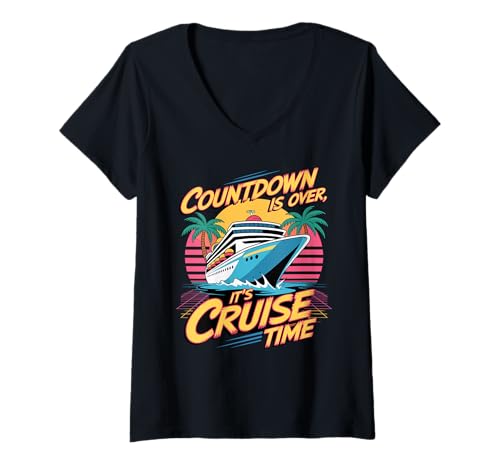 Damen Countdown Over It's Cruise Time, Retro-Design T-Shirt mit V-Ausschnitt von It's Cruise Time & Travel Art by NLTS