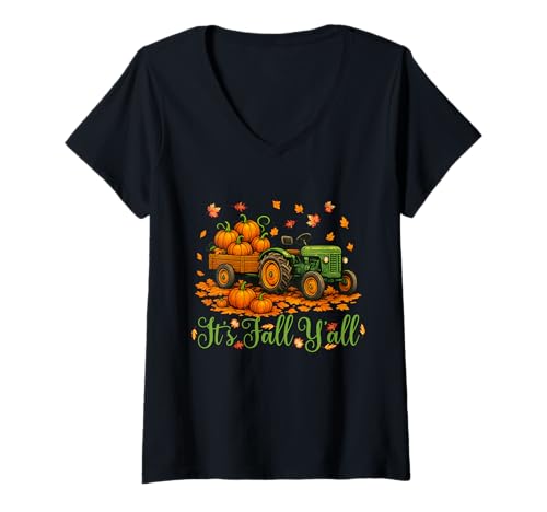 Damen Fall Y’All Pumpkin Truck Autumn Tree Hello Fall T-Shirt mit V-Ausschnitt Damen Fall Y’All Pumpkin Truck Autumn Tree Hello Fall T-Shirt mit V-Ausschnitt von It's Fall Y'all Truck Autumn Fall Thanksgiving Tee