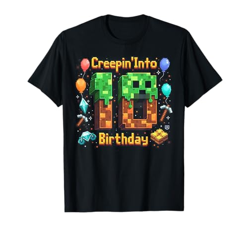 It's My 10th Birthday Boy Gamer Creepin' Into 10 Gamer Pixel T-Shirt von It's My 10th Birthday Creepin’ Into 10 Gamer Pixel