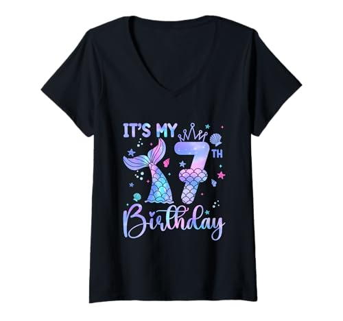 Damen Meerjungfrau Geburtstag Mädchen 7 Jahre alt It's My 7th Bday Meerjungfrau T-Shirt mit V-Ausschnitt Damen Meerjungfrau Geburtstag Mädchen 7 Jahre alt It's My 7th Bday Meerjungfrau T-Shirt mit V-Ausschnitt von It's My 7th Birthday Party 7 Yrs Old Bday Shirt