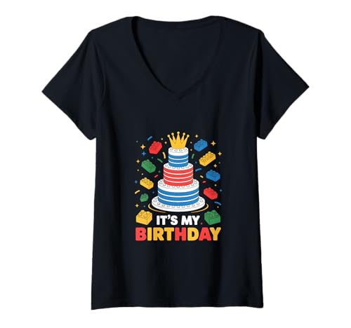 Damen It's My Birthday Building Party Blocks Celebration Design T-Shirt mit V-Ausschnitt Damen It's My Birthday Building Party Blocks Celebration Design T-Shirt mit V-Ausschnitt von It's My Birthday Building Tee