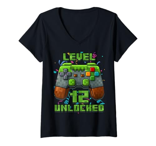 Damen 12. Geburtstag 12 Jahre alt Geburtstag Junge Gamer Pixel Nummer T-Shirt mit V-Ausschnitt Damen 12. Geburtstag 12 Jahre alt Geburtstag Junge Gamer Pixel Nummer T-Shirt mit V-Ausschnitt von It's My Birthday Gamer Pixel Birthday Boy Shirt