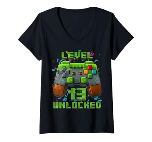 Damen 13. Geburtstag 13 Jahre alt Geburtstag Junge Gamer Pixel Nummer T-Shirt mit V-Ausschnitt Damen 13. Geburtstag 13 Jahre alt Geburtstag Junge Gamer Pixel Nummer T-Shirt mit V-Ausschnitt von It's My Birthday Gamer Pixel Birthday Boy Shirt