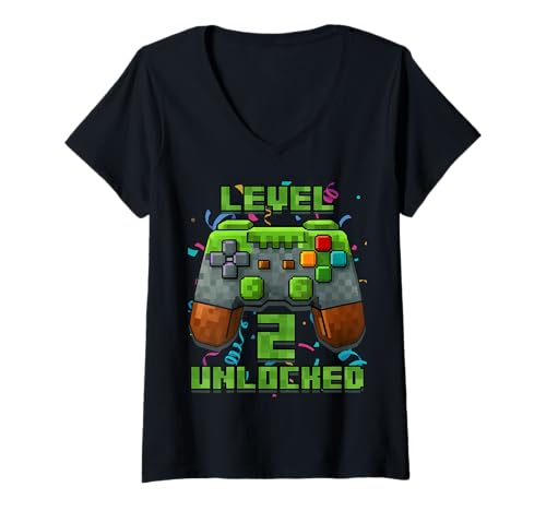 Damen 2. Geburtstag 2 Jahre alt Geburtstag Junge Gamer Pixel Nummer T-Shirt mit V-Ausschnitt Damen 2. Geburtstag 2 Jahre alt Geburtstag Junge Gamer Pixel Nummer T-Shirt mit V-Ausschnitt von It's My Birthday Gamer Pixel Birthday Boy Shirt