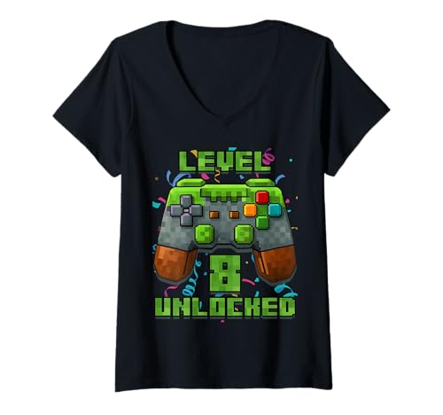 Damen 8. Geburtstag 8 Jahre alt Geburtstag Junge Gamer Pixel Nummer T-Shirt mit V-Ausschnitt Damen 8. Geburtstag 8 Jahre alt Geburtstag Junge Gamer Pixel Nummer T-Shirt mit V-Ausschnitt von It's My Birthday Gamer Pixel Birthday Boy Shirt
