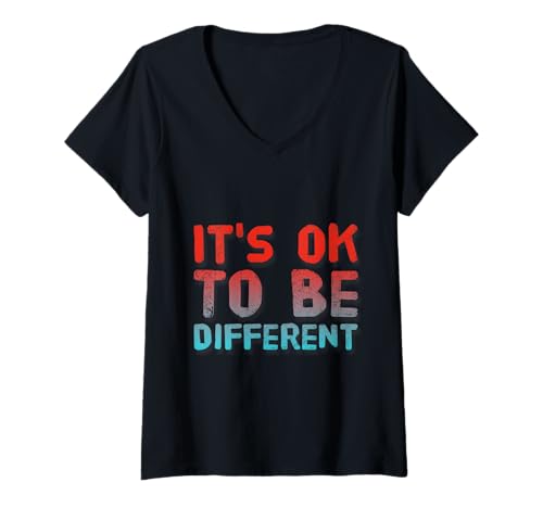Damen Textschild Autismus Autistic Awareness It's Ok to Be Different T-Shirt mit V-Ausschnitt von It's Ok to Be Different Shirt Autism Awareness Tee