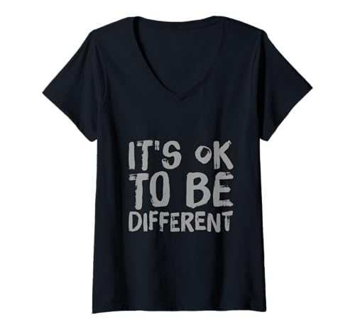 Damen Textschild Autismus Autistic Awareness It's Ok to Be Different T-Shirt mit V-Ausschnitt von It's Ok to Be Different Shirt Autism Awareness Tee